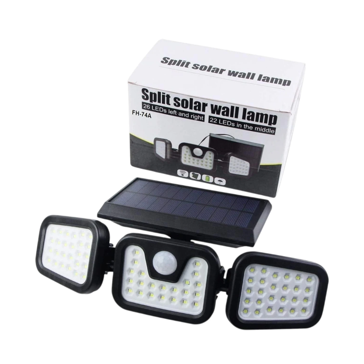 مصباح جداري شمسي LED بثلاثة رؤوس ومستشعر حركة ولوح شمسي منفصل