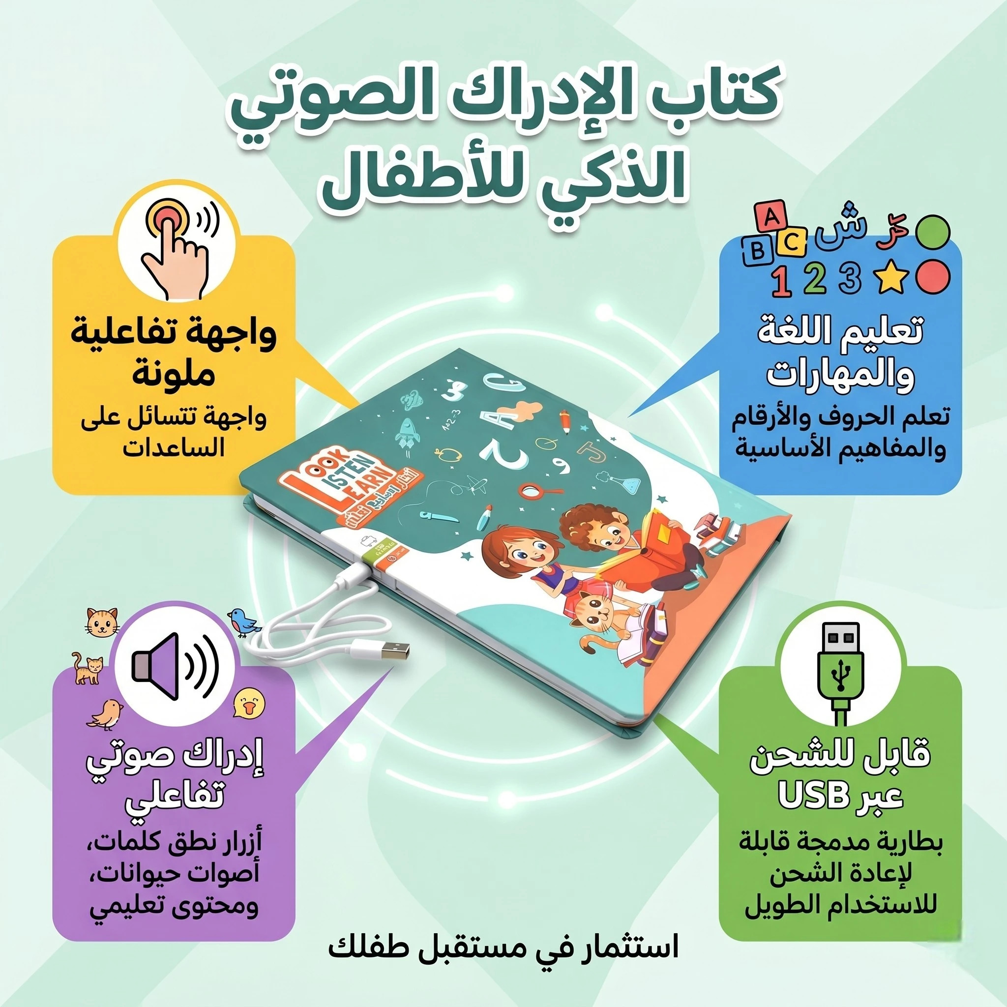 كتاب الإدراك الصوتي التفاعلي للأطفال (انظر، استمع، تعلّم)