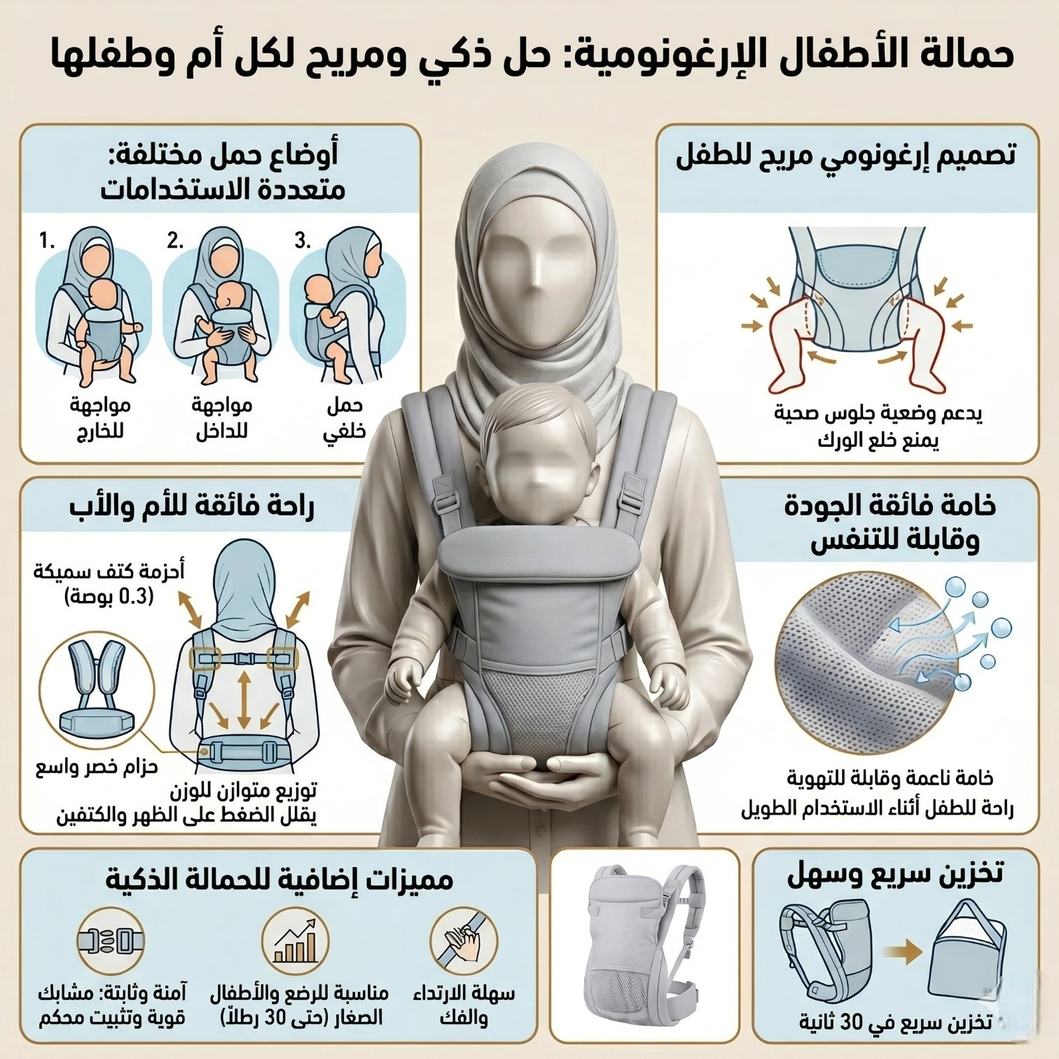 حمالة الأطفال متعددة الوضعيات المريحة - 4 في 1 للأمهات والآباء