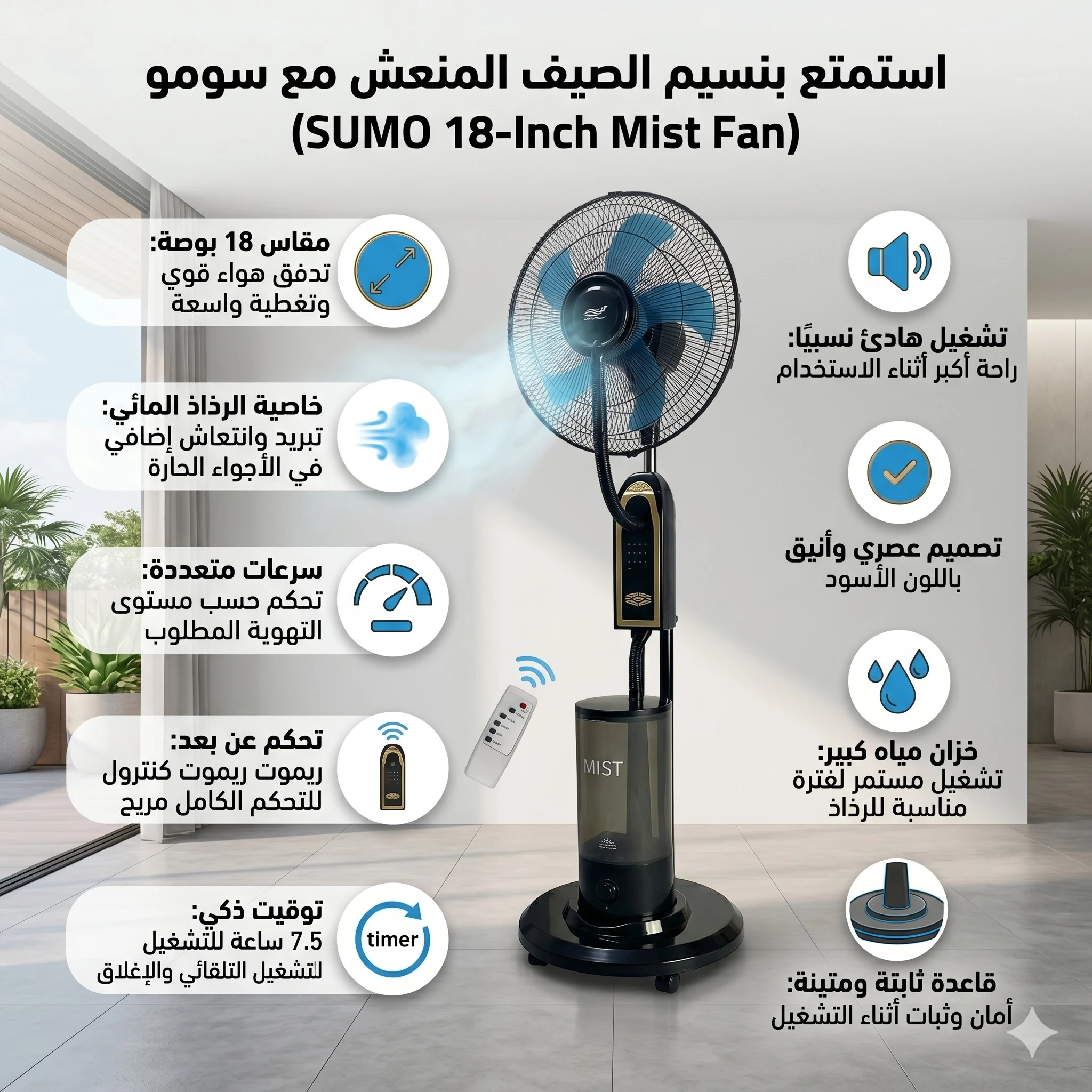 مروحة رذاذ سومو الاحترافية 18 بوصة للتبريد المتكامل